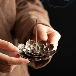 Fragrance Lamps Incense Holder Alloy Buddhism Lotus Burner Stick Line Plate For Temples Yoga Studios Home DecoratioFragrance