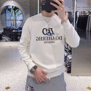 Höst- och vinter ny trenddesign Men hoodies Simple Fashion Letter Logo broderad strass Pullover Cotton Slim Round Neck tröja svart vit M-4XL