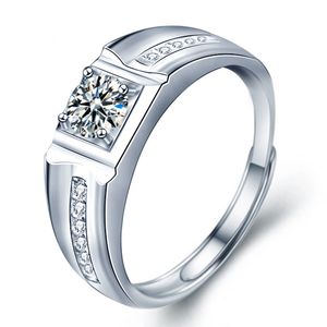 Luxury Men 925 Stamp Silver Color Rings Women 0.5ct Moissanite Ring for Anniversary Father's Day Birthday Gift Jewelry