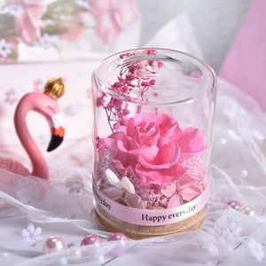 Fiori decorativi Ghirlande Fiore eterno artificiale Copertura in vetro Per sempre Rosa San Valentino Decorazione essiccata Lun Regalo Decorazione di nozzeDe