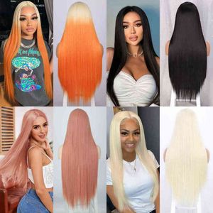 Stamped Glorious Long Straight Synthetic Wig Blonde Orange Cosplay for Women Red Heat Resistant Fiber Daily Part Use 220622