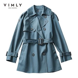 VIMLY Short Trench Coat for Women Autumn Winter Korean Fashion Lapel Double Breasted Jacket with Belt Elegant Female F8908 220804