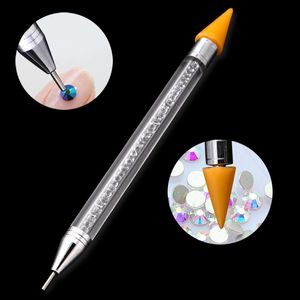 Double-end nagelprickande penna kristallpärlor Handla Rhinestone Studs Picker Wax Pencil Manicure Nail Art Tools DH854