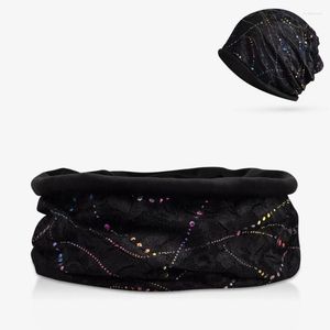 Beanie/Skull Caps Women's Hollow Out Lace Slouchy Boggy Beanie Multifunction Hat Autumn Winter Infinity Scarf Head Lap Cap Velvet Lining