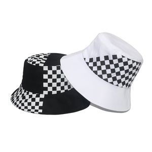 Nowy Outdoor Summer Kratę Fisherman Czapki Hip Hop Gorros Panama Sun Black White Check Wiadro Kapelusze dla Męskie Kobiety