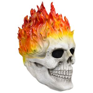 Máscaras de festa Bulex Halloween Ghost Rider Máscara de caveira de chama vermelha e azul Horror Face cheia Látex Cosplay Adereços 230206