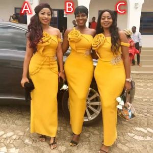 Vestidos Amarelo dama de honra de uma sereia de sereia de renda de renda de renda com contas de contas Africano Africano Plus Tamanho da Festa de Casamento do Country Country Vestidos