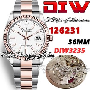 DIWF diw126231 SA3235 Automatic Mens Watch 36MM Two Tone Rose Gold Fluted Bezel White Dial Stick Markers 904L Oystersteel Bracelet Super Edition eternity Watches