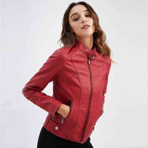 Giacca in pelle da donna 2022 Primavera Autunno Cappotto da donna di base con cerniera Giacche da moto Slim Fit Abiti femminili di grandi dimensioni WF261 L220728