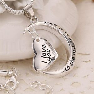 10st Crescent Heart I Love You to the Moon and Back Charm Necklace Hensms Jewelry Fashion Accessories3250