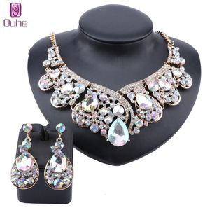 Fashion Crystal Choker Statement Necklace Earring Collar Boho Jewelry Set Wedding Gift Women Brides Prom Party