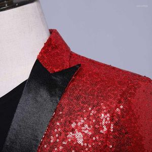 Abiti da uomo Blazer Uomo Blu navy/oro chiaro/rosso Completo giacca da smoking con paillettes/Jaceket performance sul palco/can Customs MakeMen's