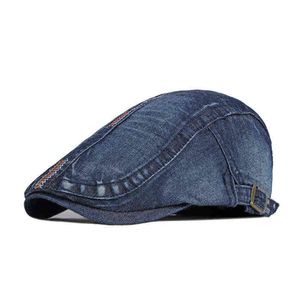 Washed Denim Berets Hat For Men Women Spring Summer Peaked Flat Cap Cabbie Duck Mouth Hat Fishbone Newspaper Boys Hat Boina Masculina J220722