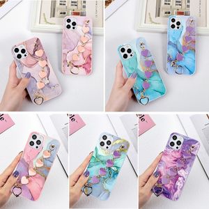 Marmor Coque Für Xiaomi Redmi Mi Hinweis 10 9 11 S 8 8T 7 10T 9T 11T Pro Lite Poco M3 F3 X3 9C NFC Liebe Herz Handgelenk Kette Weiche Fällen