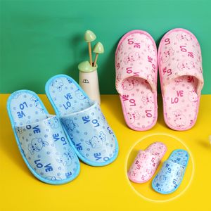 Kids Girls Hotel Travel Disposable Slipper Children Boys Cute Cartoon Pattern Slippers Party Sanitary Home Guest Use YF0089