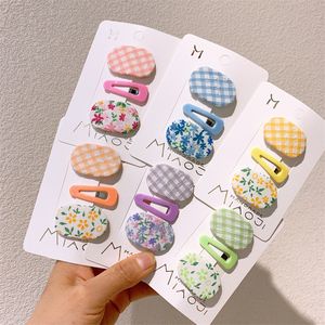3 pezzi forcine per bambini di nuova moda coreana dolce ragazza semplice simpatico plaid per bambini tessuto floreale piccolo ovale BB clip accessori per capelli