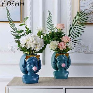 Y.dshh büyük yaratıcı nordic tarzı reçine çiçek vazo dekorasyon ev dekoratif vazolar çiçekler için vintage masa vazo sevimli kız 210409