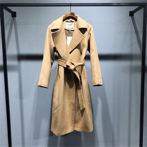High-end women's jacket classic water ripple cashmere coat women's long section autumn winter cashmere coat fashion red jacket 201215