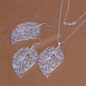 fascino Orecchini collana in argento Set di gioielli per donna Foglie semplici Moda Festa Regali di Natale matrimonio