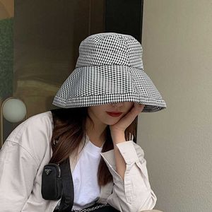 Fresh Plaid Women's Cotton Bucket Hat Fashion Ladies Sun Sun Covere di pescatori pieghevole per la primavera estate larga visna brim s