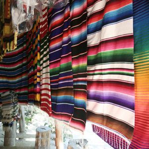 Mexican Serape Blanket Travel Striped Rainbow Beach Blankets Mat with Tassel for Beds Outdoor Picnic Sofa Cover Cotton Fleece 220525