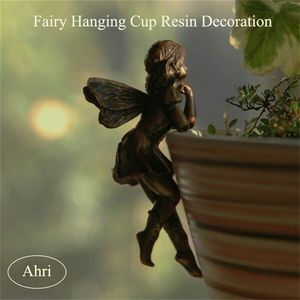 Angel Girl Hanging Cup Resin Decoration Fairy Combination Flower Basket Edge Decor for Garden Design Plants Pot Hugger Ornaments 220531