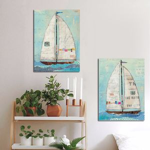 Moderne Noordse zeilbootposters en drukken zeegezicht canvas schilderen minimalisme Scandinavische muurfoto voor woonkamer geen frame