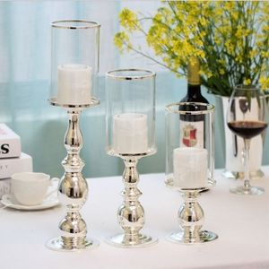 Europejskie wysokiej wersji srebrne kutego żelaza świecznika domowe ozdoby ślubne romantyczne dekoracje Y200109