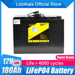 Batteria LiitoKala 12.8v 180AH lifepo4 con 150A BMS 12V 180Ah grande capacità per inverter di accumulo di energia solare con lampada allo xeno per camper