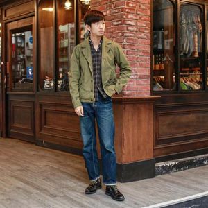 Men's Jackets Homemade Autumn And Winter Army Green Twill Cotton Jacket Cropped Top YUTU&MM Men's ClothingMen's