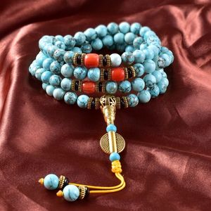 8 mm natürliche türkisfarbene Japamala für Damen und Herren, Meditation, Yoga, Geist, inspirierender Schmuck, 108 Mala-Perlen-Halskette