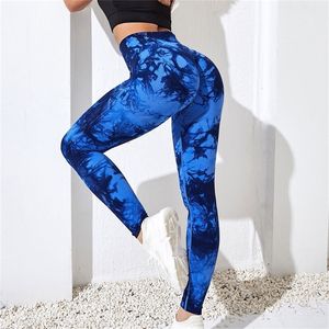 Sem costura tie dye leggings mulheres para fitness yoga calças push up treino esportes legging cintura alta collants ginásio senhoras roupas 220812