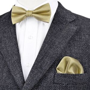 Solid Checked Gold Yellow Mens Pre-tied Tuxedo Bow Tie Hanky 100% Silk Adjustable Wholesale Casual Wedding Party W220323