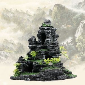 Balık tankı rium peyzaj dekorasyon simülasyonu reçine reçine kaya balık ve karides kaçınma süsü bonsai y200917