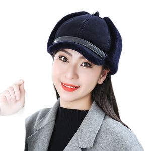 Women's Real Sheep Shearing Fur Hat Warm Earmuffs Peaked Cap Blue Black Brown