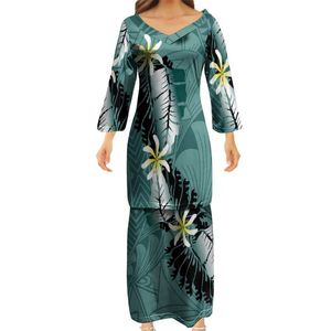 Mode V-Neck Puletasi Polynesian Samoan Traditionell kläder Uniform Custom Women Par klär sig tre fjärdedelar Ptaha 220706