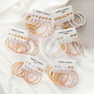 Dangle & Chandelier Korean Fashion Vintage Gold Color Hoop Earrings Set Pearl Butterfly For Women 2022 JewelryDangle