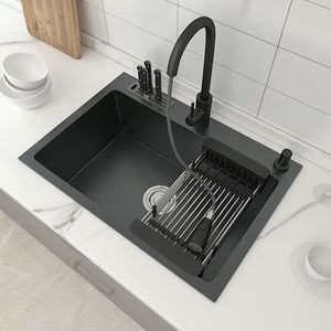 Черно-серлая кухонная раковина из нержавеющей стали с ножом-держателем TopMount Одно чаша для мытья бассейн для домашнего приспособления для дренажного аксессуара