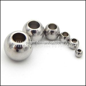 Metalle Lose Perlen Schmuck 50 Teile/los Edelstahl Runde Kugel Silber Farbe 2 3 4 5 6 7 8mm mit großem Loch Europäischer Raum für DIY 1569 Q2 Dr
