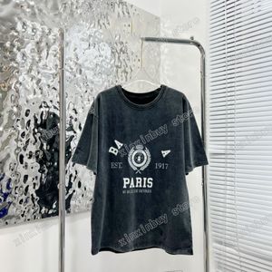 22SS男性女性デザイナーTシャツTEE 1917タイ染料シャツを破壊したパリコットン短袖