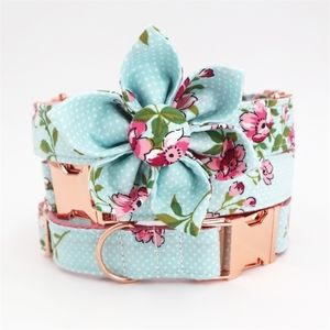 girl dog collar flower and leash set for pet cat with rose gold metal buckle Y200515