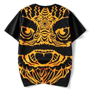 Herren-T-Shirts Sommer Chinese Wake Lion Totem Trend Tide Marke Loose Cotton Round Neck Kurzarm T-Shirt Herren lässig Hommemen's
