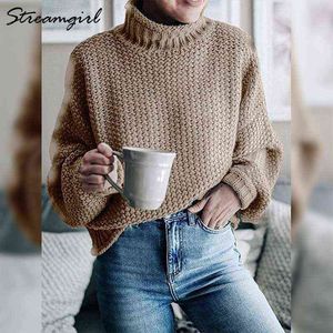 Black Turtleneck Women Sweater Coarse Knitted Female High Collar Womens Pullover Long Sleeve T220824