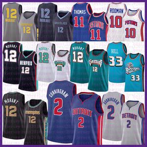 Basket Jersey Memphi Grizzlie 2021 2022 Nya Detroits Piston Ja 12 Morant Cade 2 Cunningham Grant 33 Hill 0227