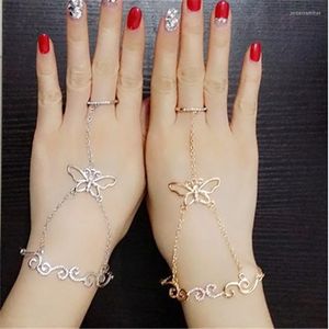 Gold/Silberfarbe Slave Handfinger Armbänder für Frauen Schmetterlingsbringer Charms Pulsreiras Mujer Bijoux Linkkette