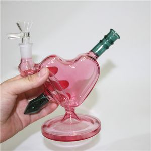 하트 모양 dab rigs 봉 물 담뱃대 6 인치 두꺼운 유리 물 파이프 비커 recycler oil rigs with smoking bowl quartz banger