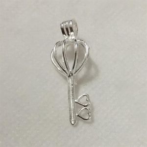 925 Silver Double Heart Love Key Locket Cage Sterling Silver Pearl Bead Pendant Fiting For DIY Fashion Armband Halsbandsmycken283e