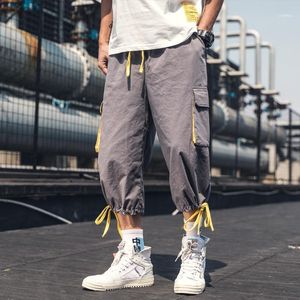 Erkekler Pantolon 2022 Yaz tarzı Erkek Sokak Giyim Patchwork Cep Buzağı Uzunlukta Drawstring Pamuk Pantolon Hip Hop Kelepçeli Joggers için