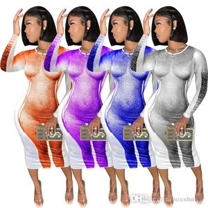 Neue Mode Frühjahr Herbst Tie Dye Drucken Kleid Schlank Hohe Qualität Langarm Bodycon Kleider