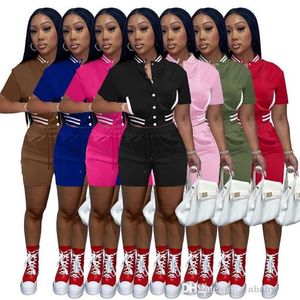 Desinger Women Tracksuits 2022 Korta uppsättningar sommar två bit byxor joggare set Lady Varsity Jacket Shorts Stripe Baseball kostym